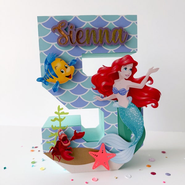 Little Mermaid 3D Letter or Number Little Mermaid Party Decorations Mermaid Theme custom 3D Letter Ariel Mermaid Birthday Table Decor