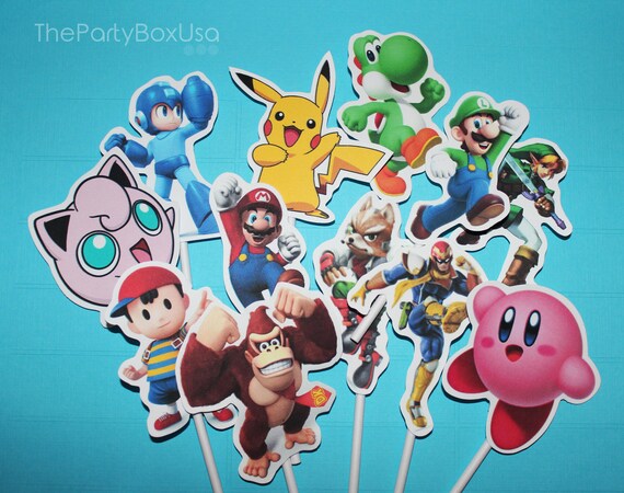 Super Smash Bros Cupcake Toppers, Pokemon characters, Mario Bros, Luigi, Smash Bros, Pokemon cupcake toppers, set of 12 Il_570xn