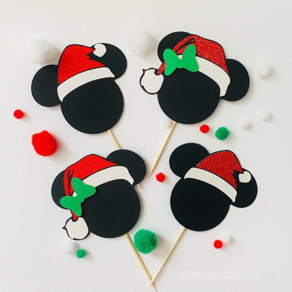 Christmas Mickey Mouse inspired cupcake toppers, Mickey Mouse cupcake toppers, Christmas party cupcake toppers, Christmas Party decor Il_570xn