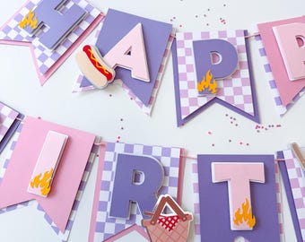 BBQ Happy Birthday Banner Pastel Colors Barbecue Grill Theme Party Decorations Backyard Decor Barbecue Theme Banner Summer Picnic Decor