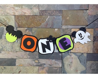 Halloween Musse Pigg Barnstolsbanderoll Halloween Första Födelsedagsfest Dekorationer Musse Pigg Halloween Smash Tårtdekoration Fotografering