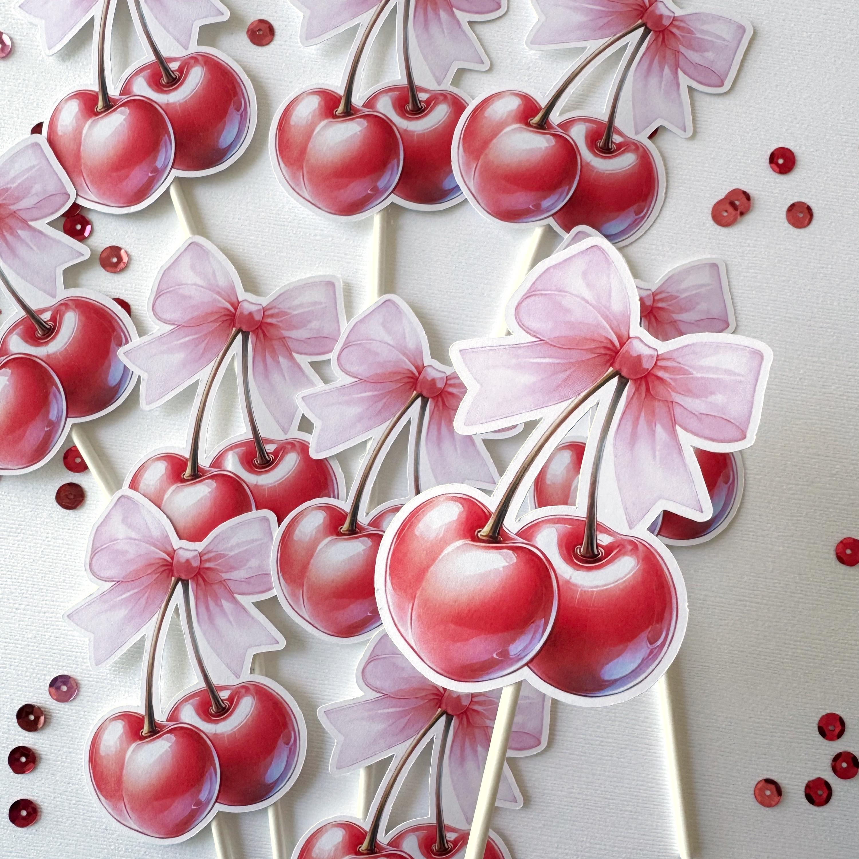 Cherry Bow Cupcake Toppers Coquette Cherry Theme Party Decorations ...