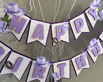 Pancarta de feliz cumpleaños de vaquera, decoraciones para fiesta temática del oeste, decoración de cumpleaños con temática vaquera