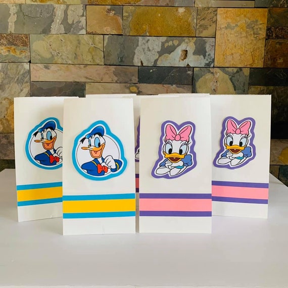 Donald Duck Popcorn Bag, Daisy Duck popcorn bag, favor bag, party treat bag, Mickey Mouse clubhouse, Donald Duck party decorations Il_570xn