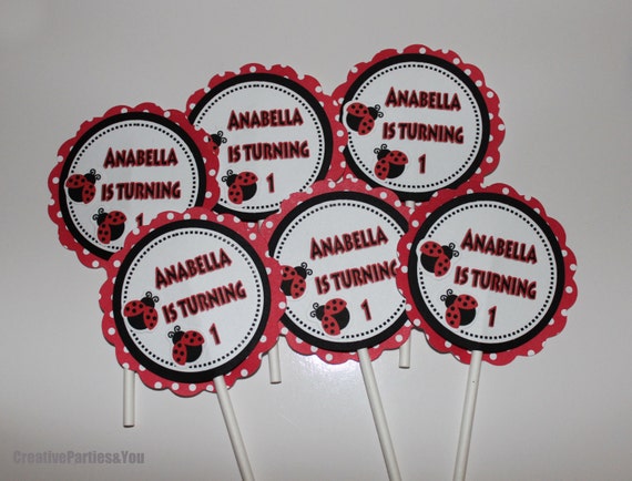 Lady Bug Cupcake Topper / Cute / Set of 12 Cupcake Toppers Il_570xn