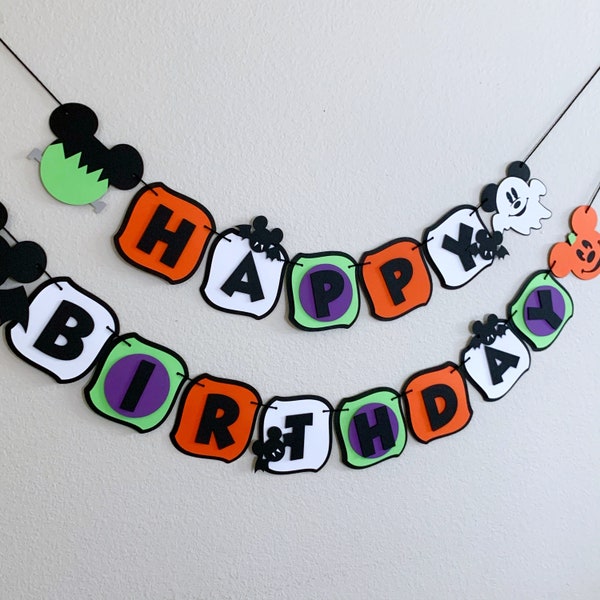 Halloween Mickey Mouse Banner, Halloween party decorations, Halloween Mickey happy birthday banner, Mickey Mouse halloween theme party