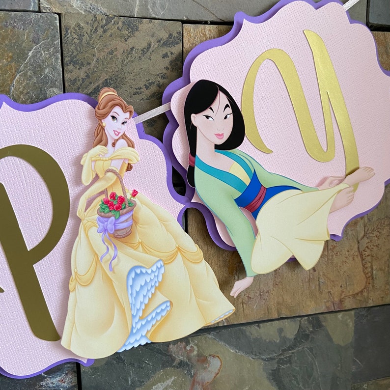 Princess Happy Birthday Banner, Princess Party Decorations, Princess party theme, Disney Princesses banner image 7