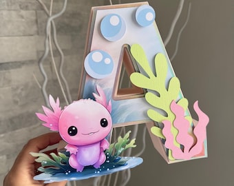Axolotl Custom 3D Letter Axolotl Theme Party Decorations Under the Sea Creatures 3D Letter or Number Axolotl Theme Table Decor