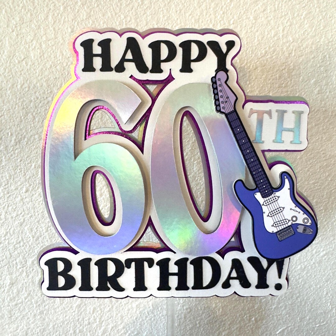 60th Rocks Music Guitar Cake Topper Born to Rock Theme Party Decorations 60th ...