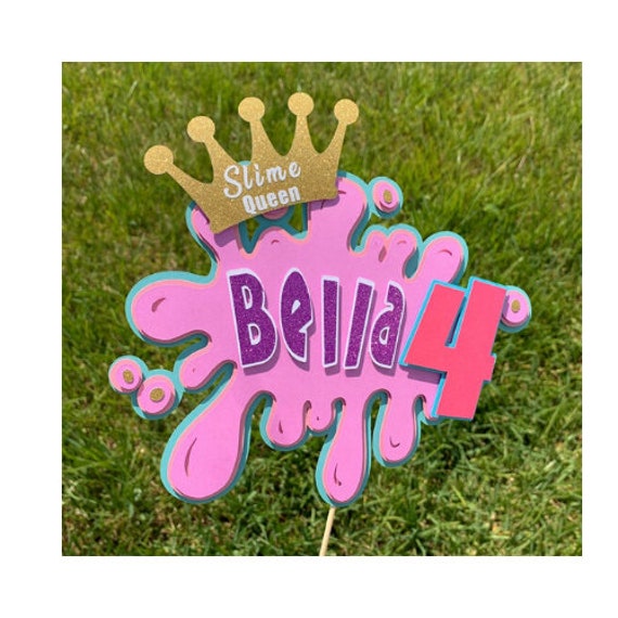 Slime Party Cake Topper, Slime Party decorations, Slime birthday party decor, personalized slime party topper, slime party centerpieces Il_570xn