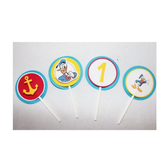 Donald Duck cupcake toppers, Donald Duck party decorations, Donald Duck personalized cupcake toppers, party toppers Il_570xn