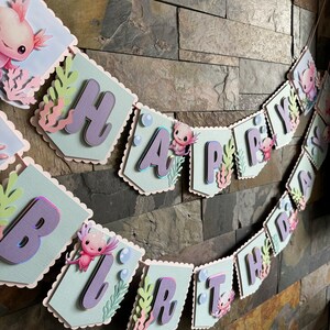 Balterever Axolotl Happy Birthday Banner & Garland - Kids Birthday Party Decorations, 1st 2nd 3rd Birthday - View #4