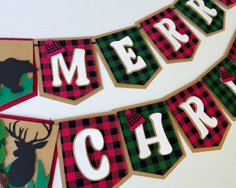 Lumberjack Christmas Banner, Lumberjack Party Decorations, Black Bear Christmas Banner, Buffalo Plaid  Banner, Lumberjack Christmas party