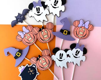 Adornos para cupcakes de Mickey Mouse para Halloween, decoración para fiesta temática de Halloween de Mickey Mouse morado, adornos para cupcakes de Mickey y sus amigos, fiesta de Halloween