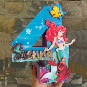 Pequena Sereia 3D Número ou Letra Ariel Decoração de Festa de Sereia Pequena Sereia Decorações de Festa de Aniversário Festa Tema Sereia Letra 3D Personalizada
