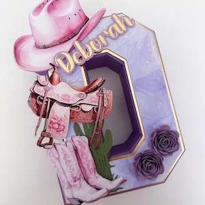 Decoraciones para fiesta de vaquera con letras en 3D, para despedida de soltera, temática de vaquera, letras en 3D personalizadas, color morado