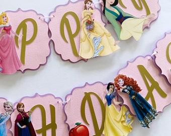 Princess Happy Birthday Banner, Princess Party Decorations, Princess party theme, Disney Princesses banner