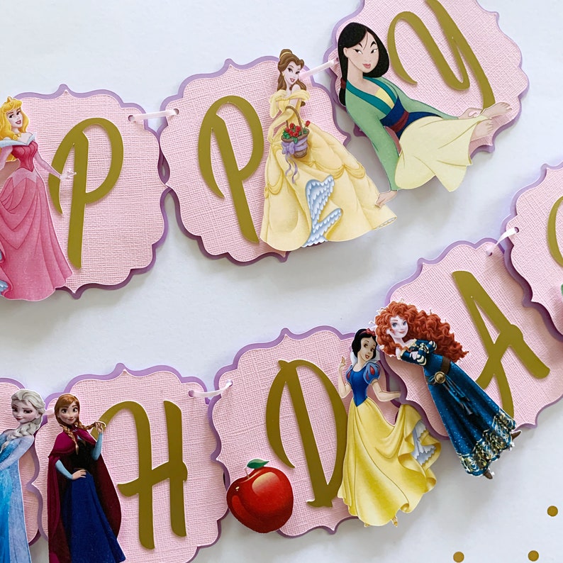 Princess Happy Birthday Banner, Princess Party Decorations, Princess party theme, Disney Princesses banner image 1
