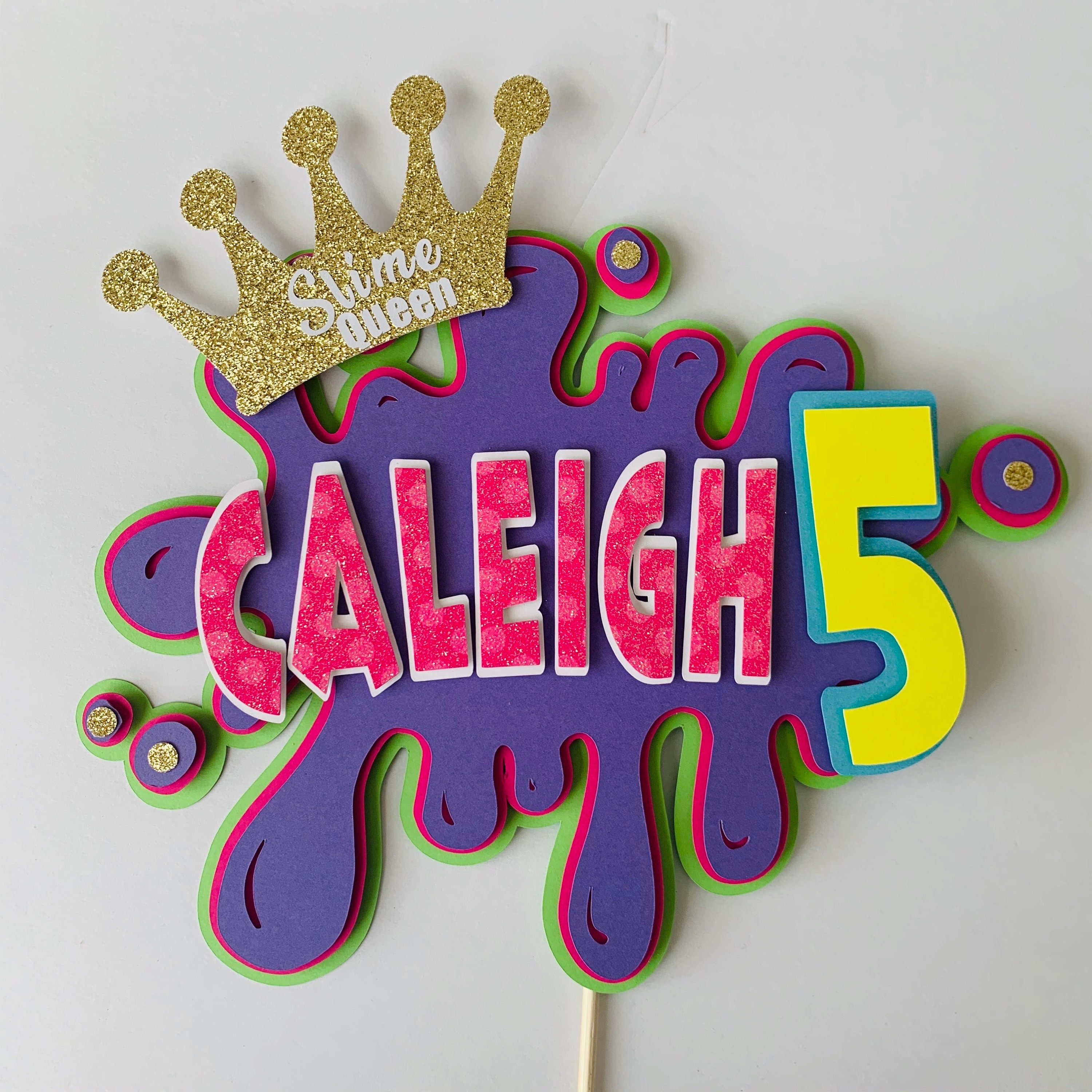 Slime Party Cake Topper Slime Theme Party Decorations Slime Birthday Party  Decor Neon Slime Personalized Topper Neon Slime Party Centerpiece 
