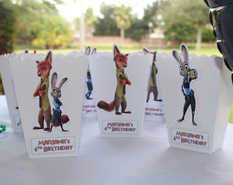 ズートピア ポップコーンボックス、ズートピア パーティーデコレーション、ズートピア パーティー用ギフトバッグ、ズートピア テーマパーティー、パーソナライズされたズートピア ギフトバッグ