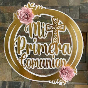 Mi Primera Comunion Cake Topper, Mijn Eerste Communie Cake Topper, Heilige Communie Decor, Religieuze Viering Decoraties, Bloemen Themafeest