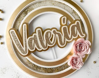 Topper per torta floreale Topper per torta con nome personalizzato Decorazioni per feste floreali Decorazioni per torte floreali Boho Topper per torta con nome per festa a tema floreale