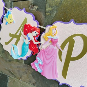 Princess Happy Birthday Banner, Princess Party Decorations, Princess party theme, Disney Princesses banner image 6