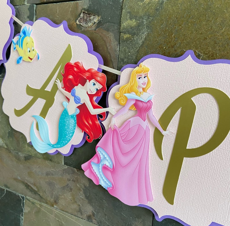 Princess Happy Birthday Banner, Princess Party Decorations, Princess party theme, Disney Princesses banner image 6