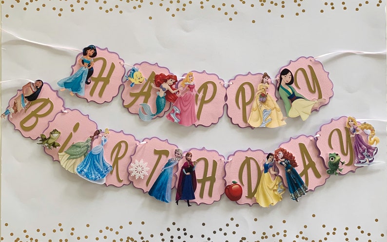 Princess Happy Birthday Banner, Princess Party Decorations, Princess party theme, Disney Princesses banner image 5