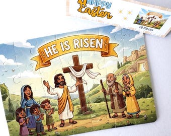 Christian Easter Puzzle for Kids, He is Risen Puzzle, Easter Basket Stuffer, Sunday School Activity, Religious Easter Gift, 28 Pieces Puzzle