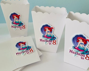 Caja de palomitas de maíz de la sirenita, decoraciones de la fiesta de la sirenita, caja de favores personalizada de la sirenita de la sirenita, caja de dulces de la fiesta temática de la sirena