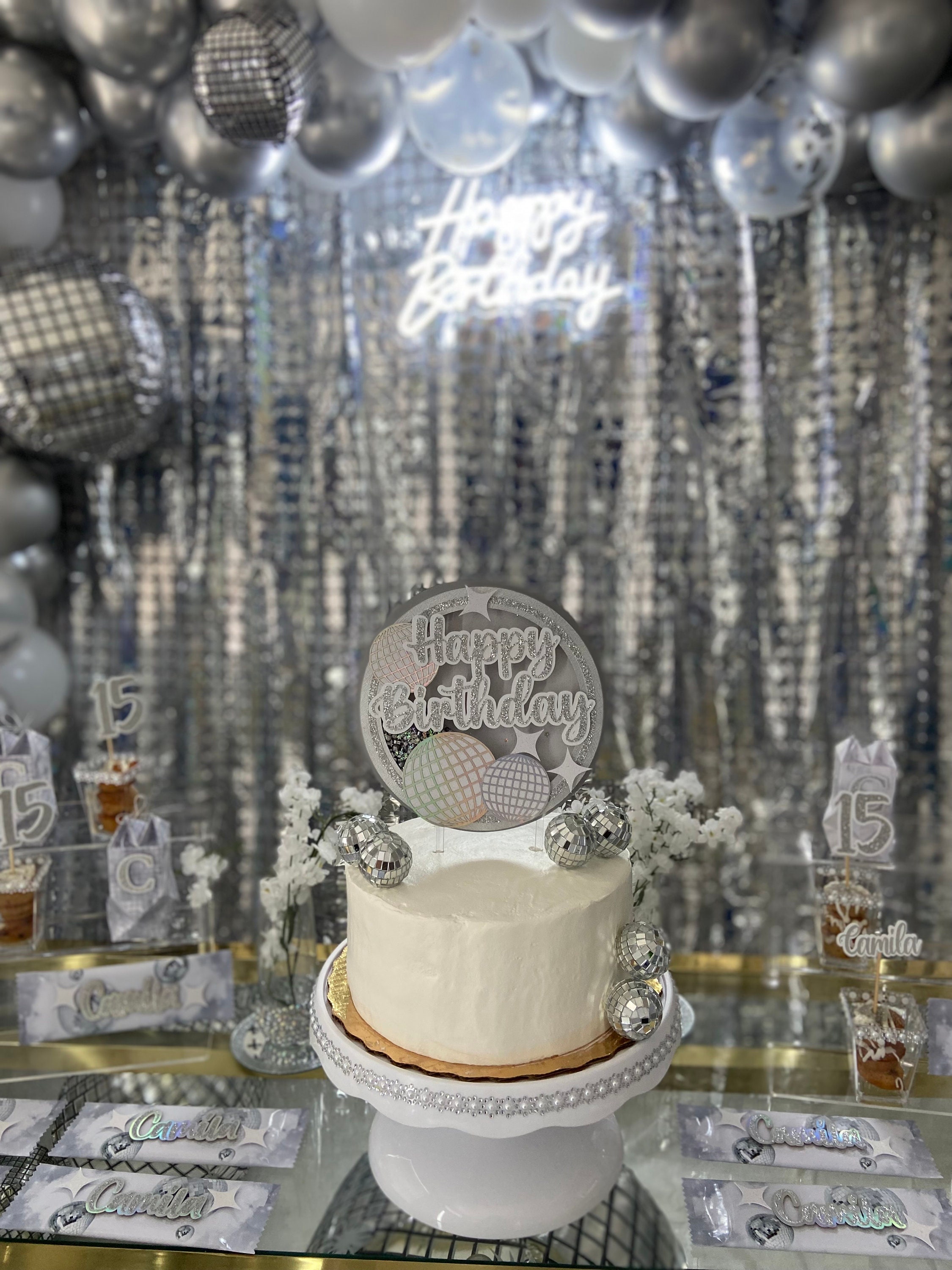 1set Mirror Disco Ball Cake Toppers Disco Ball Birthday Party decorazioni per torte 70s 80s Retro discoteca a tema bomboniere per feste di ballo  15