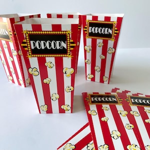 Cajas de palomitas de maíz para la noche de cine, decoraciones para fiestas con temática de películas, cajas de palomitas de maíz para regalos, fiesta de cumpleaños con temática de películas, bolsas de palomitas de maíz para la noche de películas