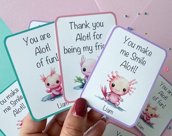 Axolotl Valentines Day Cards, Valentines Classroom Cards, Axolotl Personalized Valentines cards for classmates, Valentines Exchange Cards