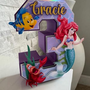 Little Mermaid 3D Number Ariel Mermaid Party Decor Little Mermaid Theme Birthday Party Decorations Mermaid Theme Custom 3D Letter or Number image 2