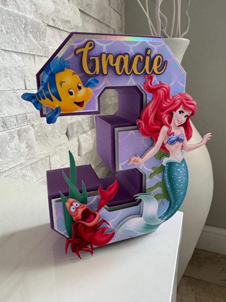 Little Mermaid 3D Number Ariel Mermaid Party Decor Little Mermaid Theme Birthday Party Decorations Mermaid Theme Custom 3D Letter or Number image 2