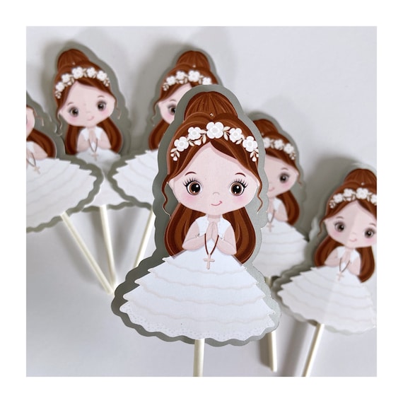 First Communion cupcake toppers, religious girl cupcake toppers, First