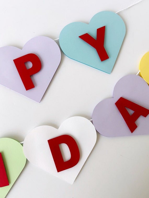 2 Personalised Birthday Banner With Hearts – Red Paper Party Decoration For Kids & Adults (Customisable)