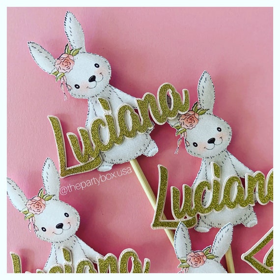 Bunny Cupcake toppers, Personalized bunny cupcake toppers, Easter bunny party decorations, Bunny theme party, Rabbit cupcake toppers Il_570xn