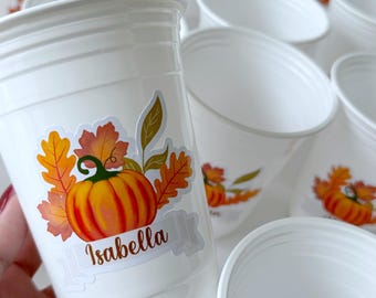 Personalized Pumpkin Thanksgiving Party Cups: Fall Table Decor