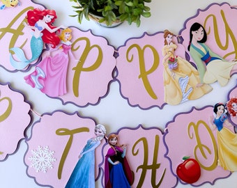Disney Princesses Banner Princess Party Decorations Princess Theme Party Princess Happy Birthday Banner Princess Party Backdrop Banner