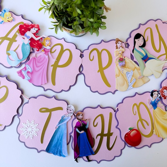 DailyGifts Personalised Princess Birthday Banner – 2-Pack, Multicoloured Paper Party Decoration, UK Made