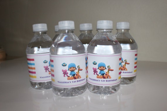 Pocoyo Water Bottle labels, personalized bottle labels, pocoyo water bottle wrappers, physical item, Pocoyo, set of 12 Il_570xn