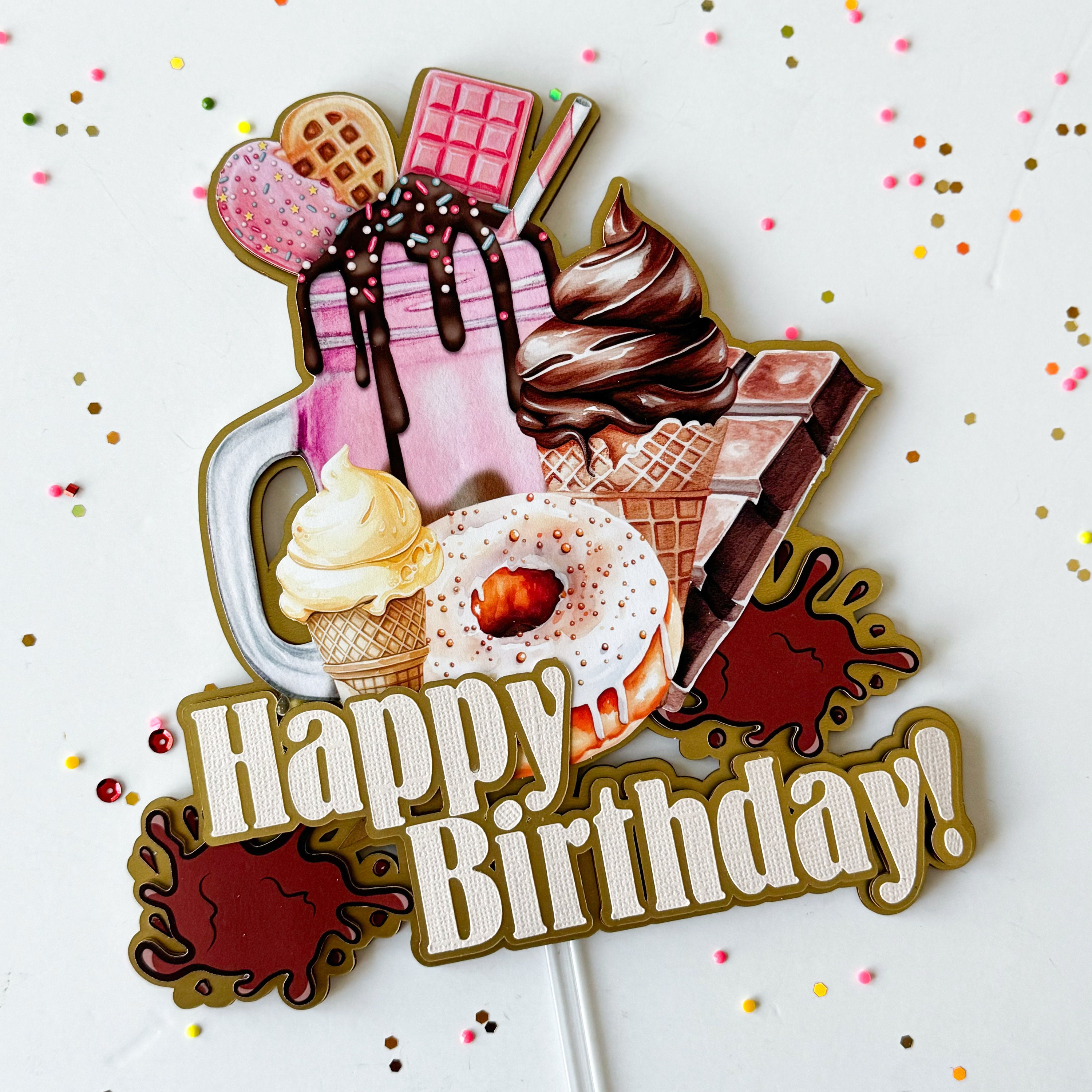 Candy Cake Topper: Happy Birthday, Donut & Ice Cream Party