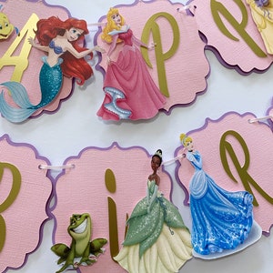 Princess Happy Birthday Banner, Princess Party Decorations, Princess party theme, Disney Princesses banner image 4