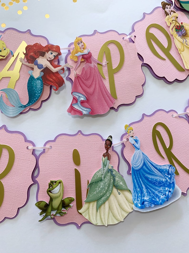 Princess Happy Birthday Banner, Princess Party Decorations, Princess party theme, Disney Princesses banner image 4