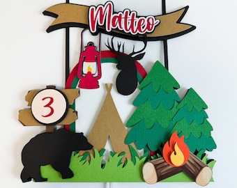 Lumberjack Cake Topper, Woodland Theme Party, Personalized Lumberjack Topper, Black Bear party decorations, Lumberjack Christmas Decorations