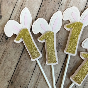 Easter Bunny Cupcake Toppers, Bunny First Birthday Party Decorations, Bunny Ears Cupcake Toppers, Easter Party Decorations, Custom Number