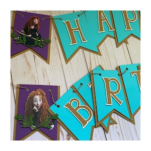 Brave Happy Birthday Girlande, Disney mutige Partydekoration, Brave Merida Party Banner, Prinzessin Merida Party Banner, Brave Theme Party