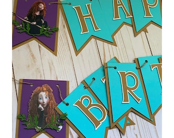 Brave Happy Birthday-banner, Disney Brave-feestdecoraties, Brave Merida-feestbanner, Princess Merida-feestbanner, Brave-themafeest